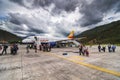 Druk Air Airbus A319 at Paro Airport , Bhutan Royalty Free Stock Photo